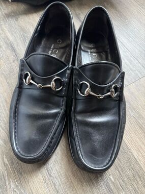 Gucci Black Leather Horsebit Slip-On Loafers sz 1eee
